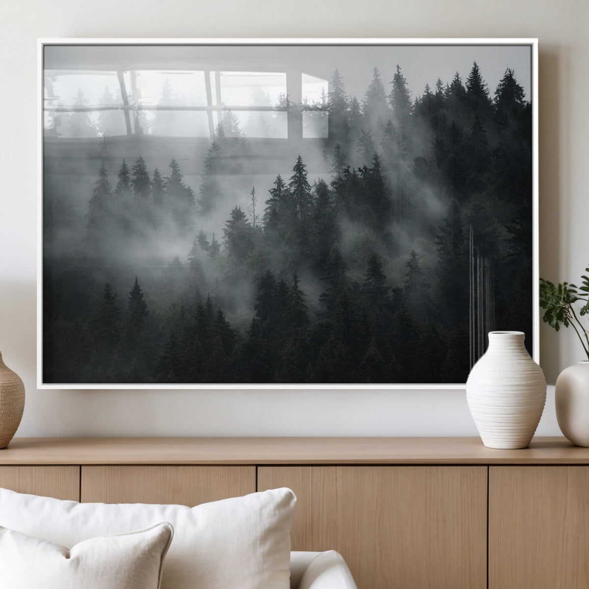 Foggy Forest Wall Art Canvas Print | 3 Panel Large Misty