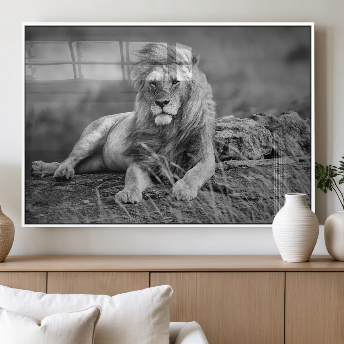 King Forest Lion Wall Art Canvas Print – Framed Majestic