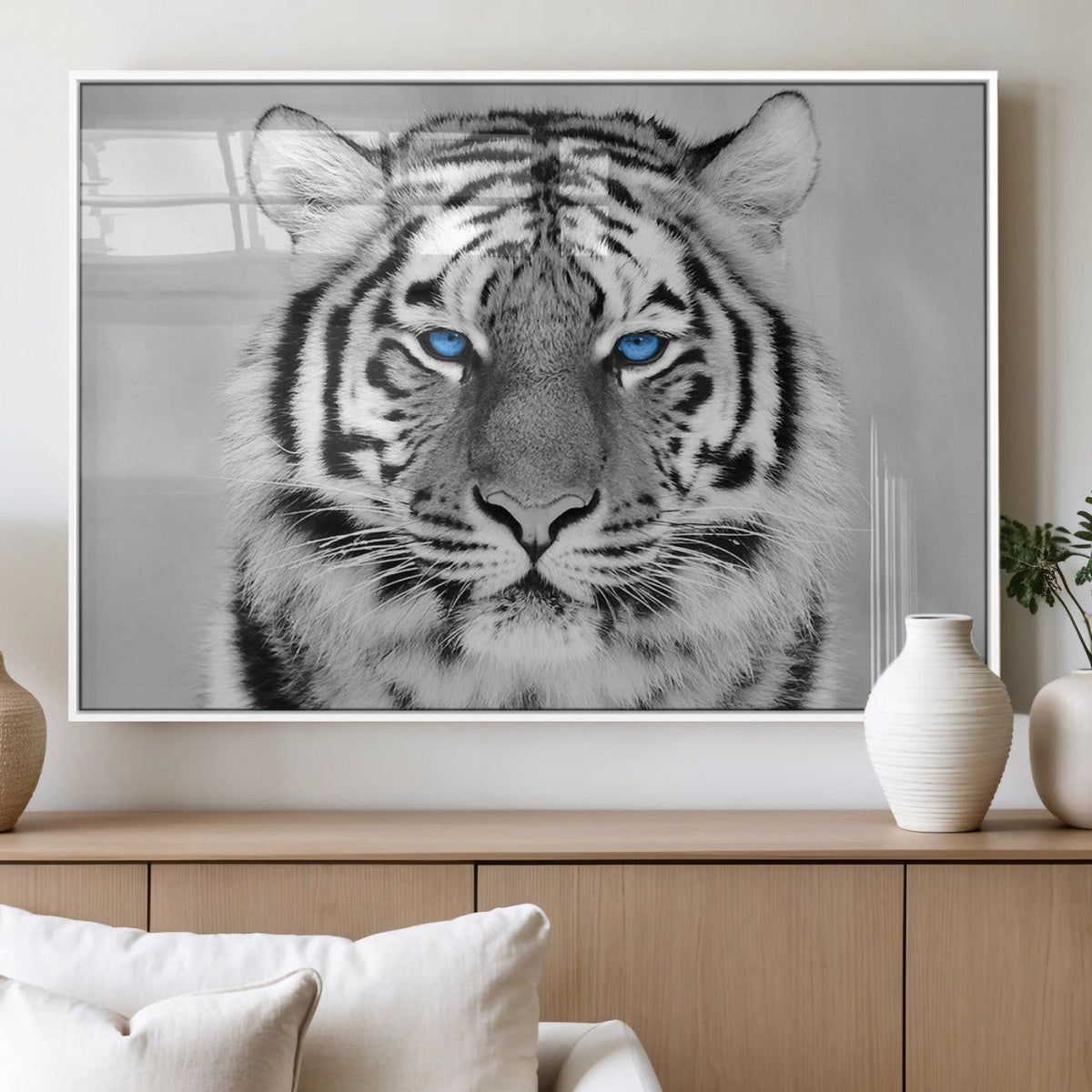 Black and White Tiger Wall Art Animal Canvas Print