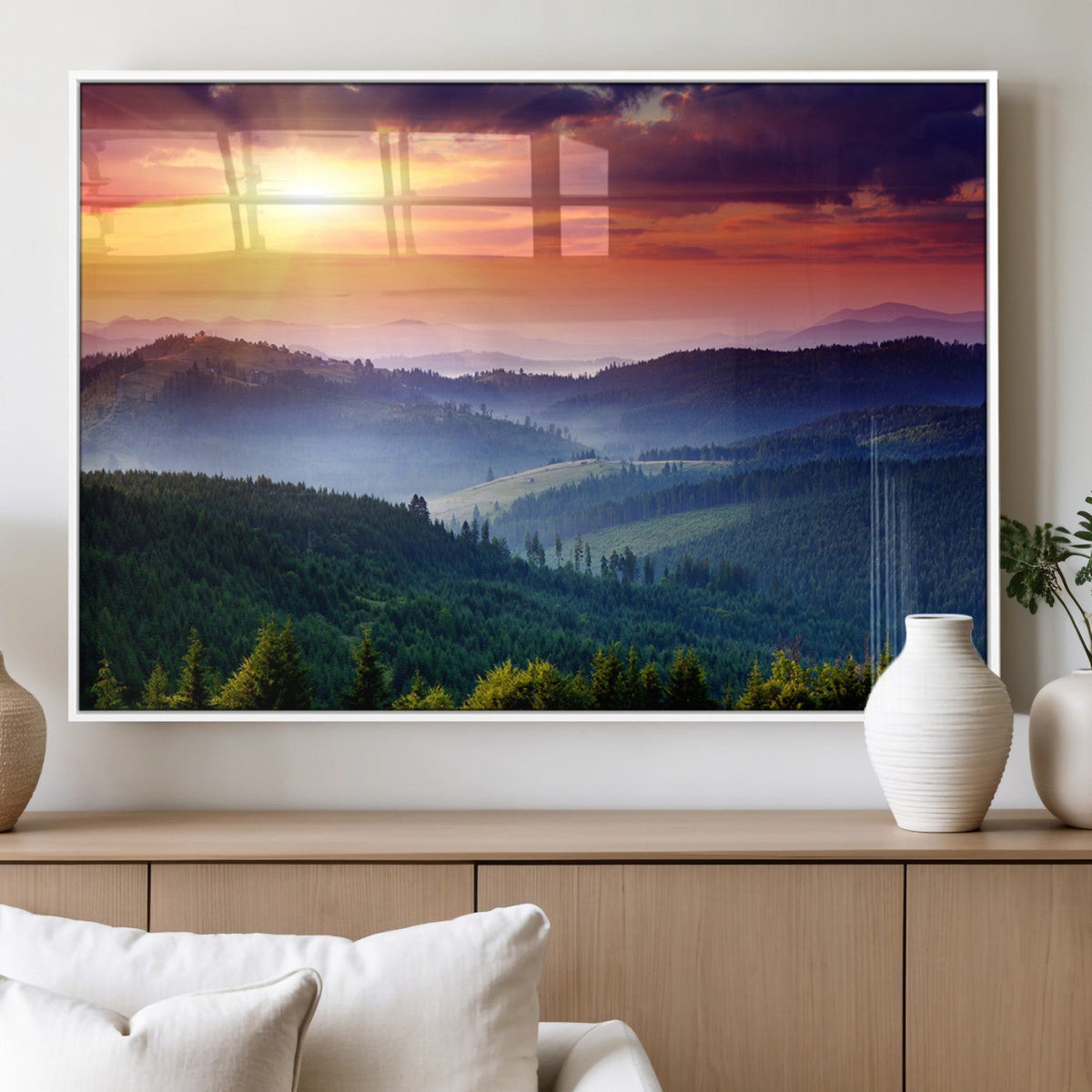 Mountain and Sunset Wall Art Canvas Print