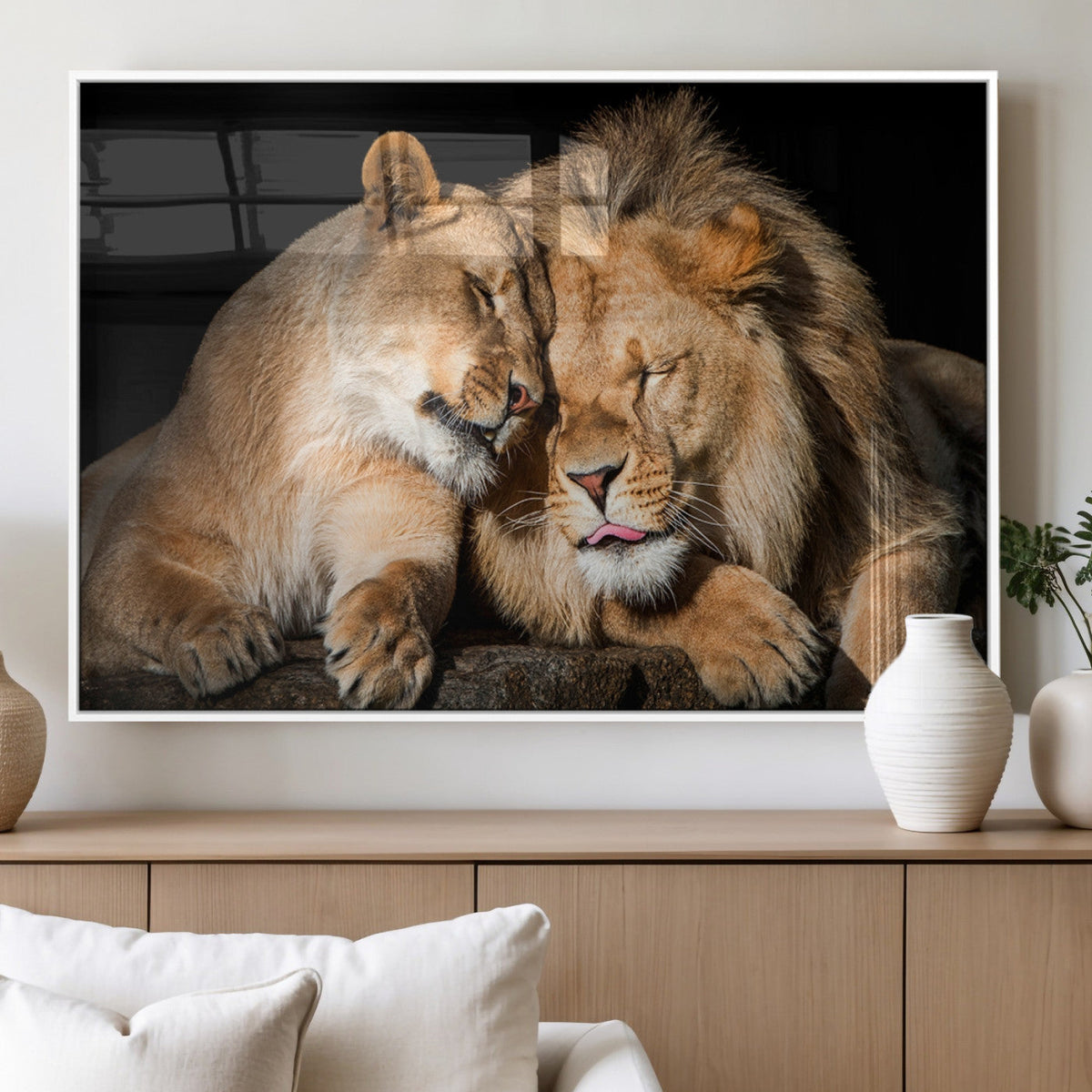 Lion and Lioness Wall Art Canvas Print – Framed African