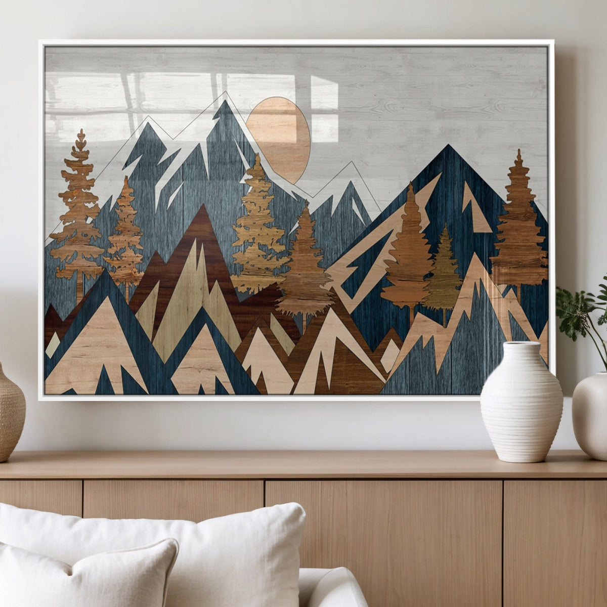 Abstract Wood Panel Effect Mountain Range Top Wall Art