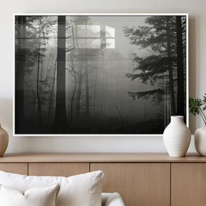 Misty Forest Wall Art Premium Canvas Print a Foggy and