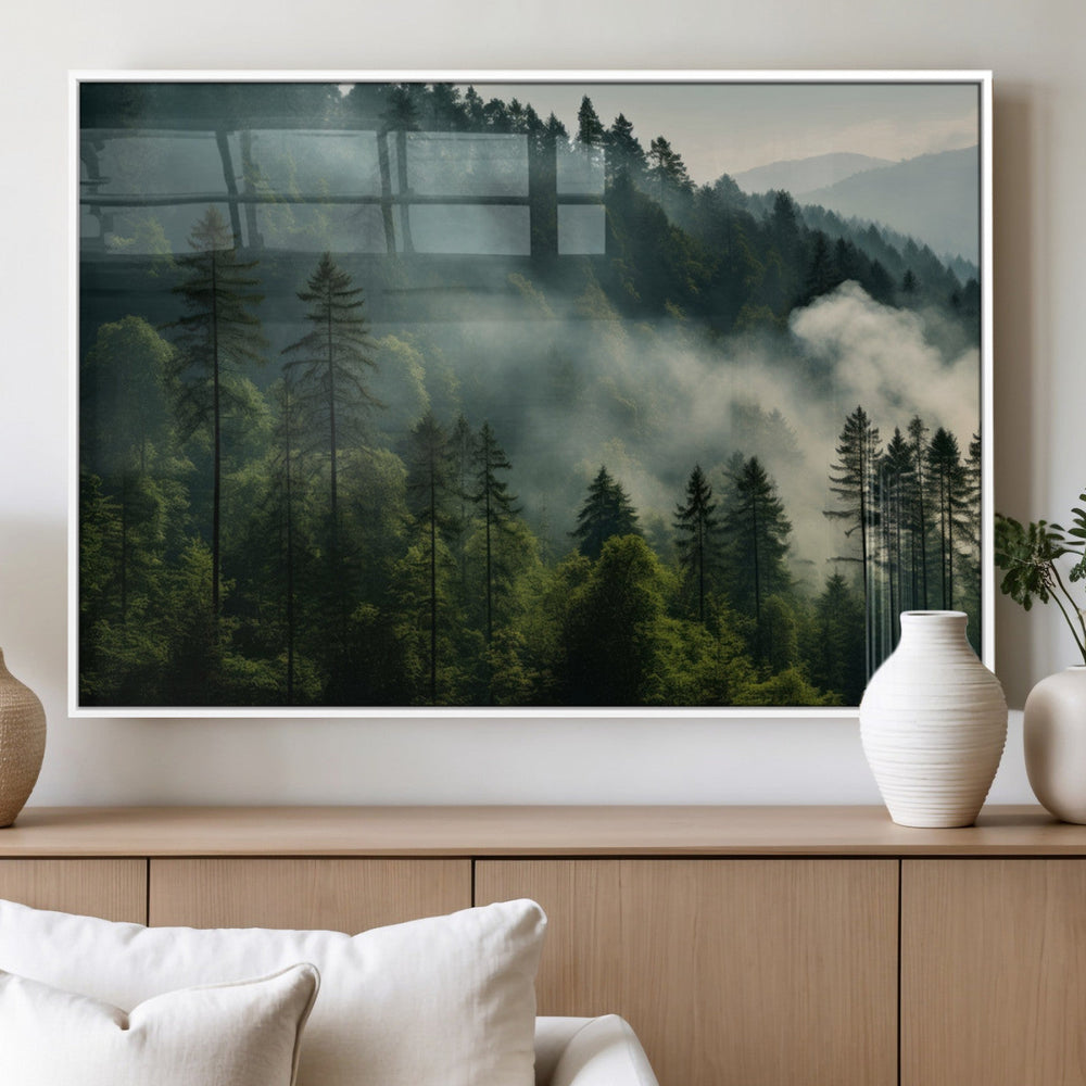 Misty Forest Wall Art Premium Canvas Print a Foggy and