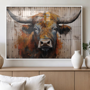 Abstract Bull Highland Cow Canvas Wall Art Print – Vibrant