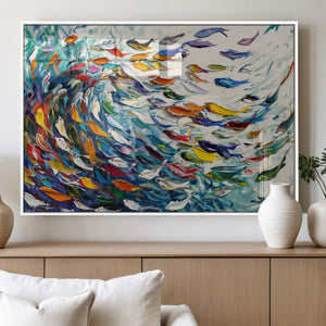 Modern Abstract Fish Shoal Wall Art Canvas Print, Colorful