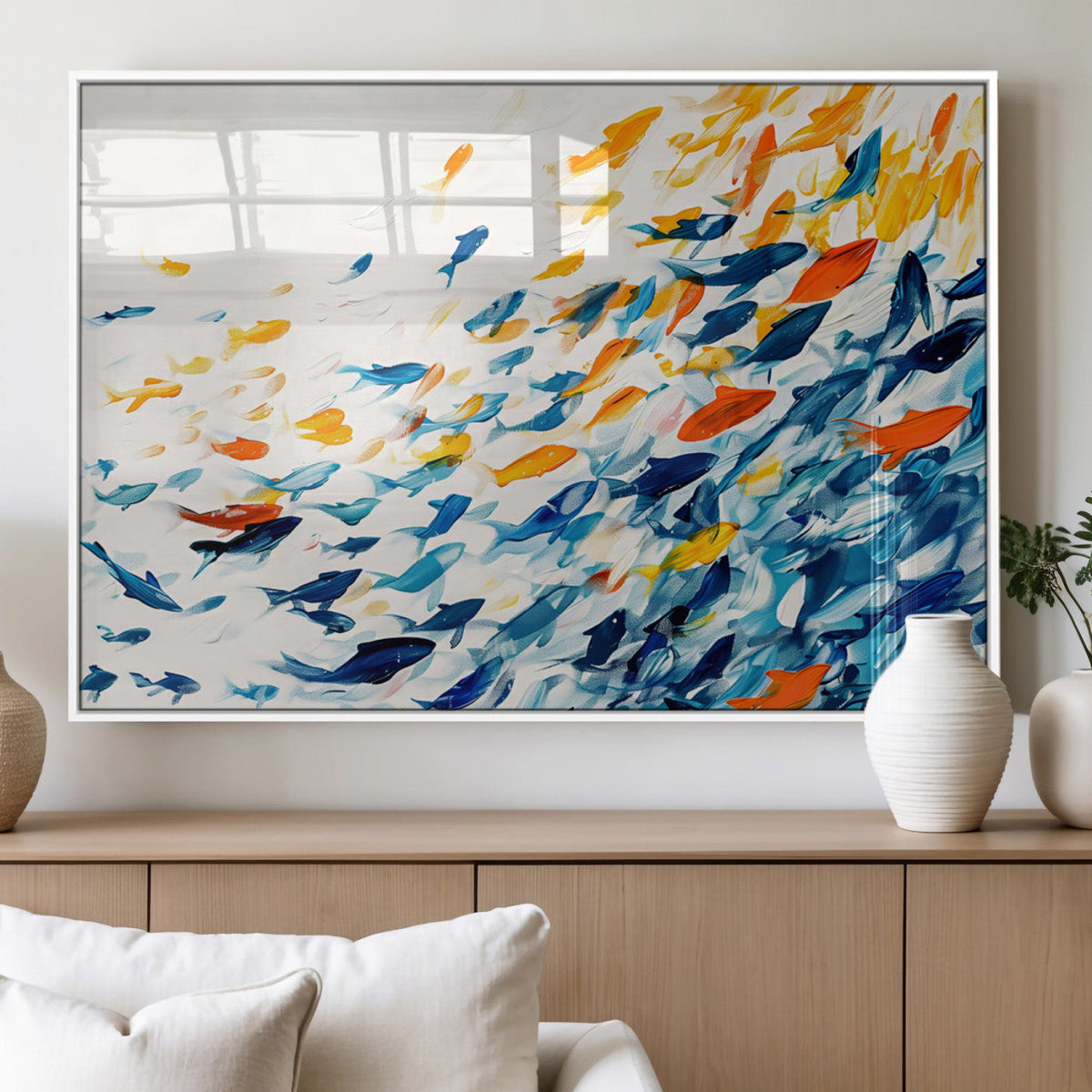 Abstract Fish Shoal Wall Art Canvas Print, Colorful Fish
