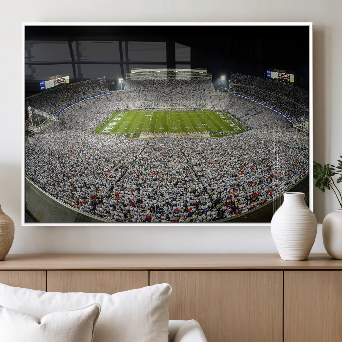 Beaver Stadium Night Game Triple Canvas Wall Art - Penn