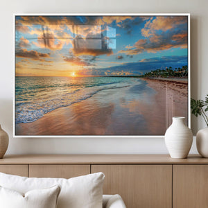 Serene Beach Sunset Wall Art | Coastal Ocean Canvas Print |