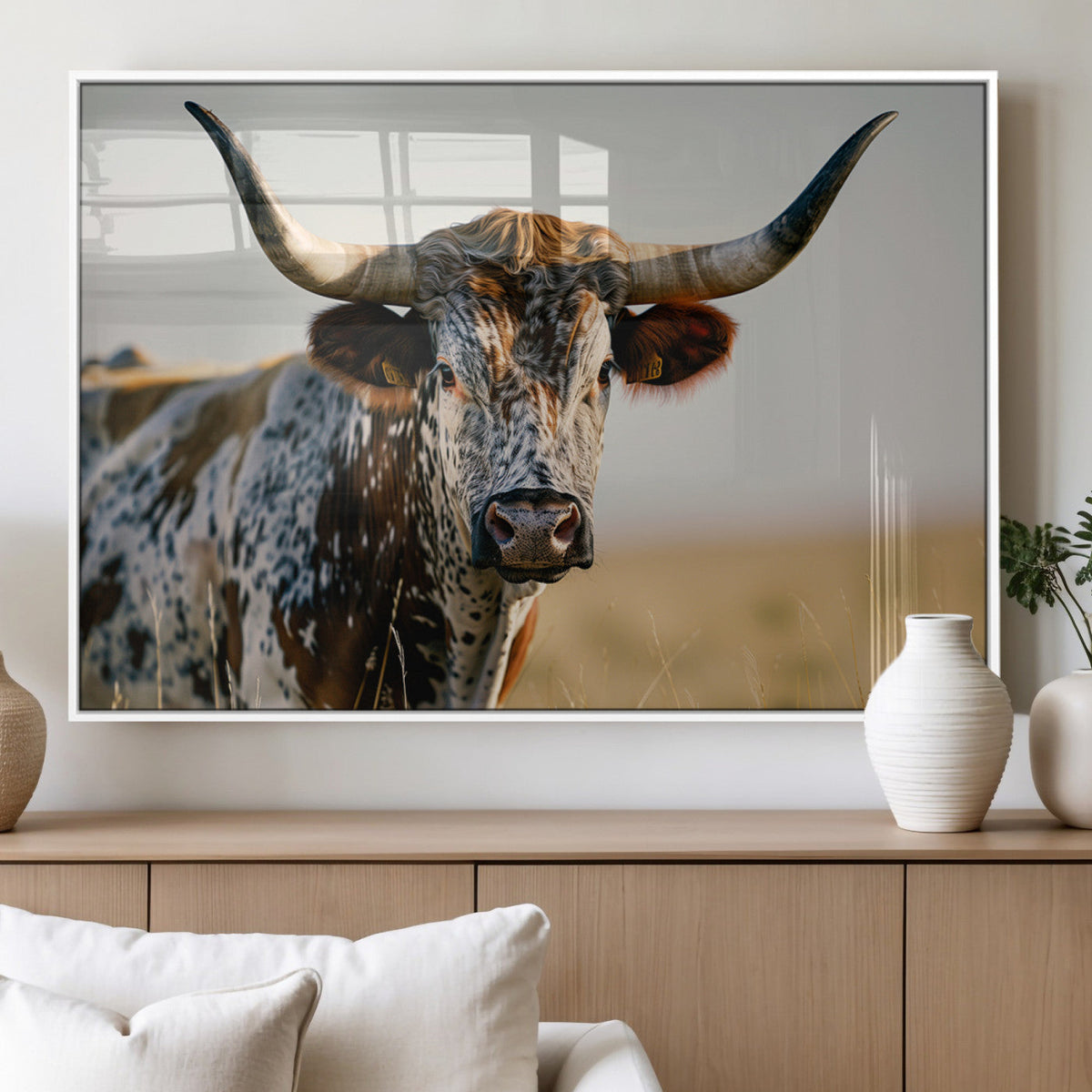Texas Bull Longhorn Wall Art Canvas Print for Farm House