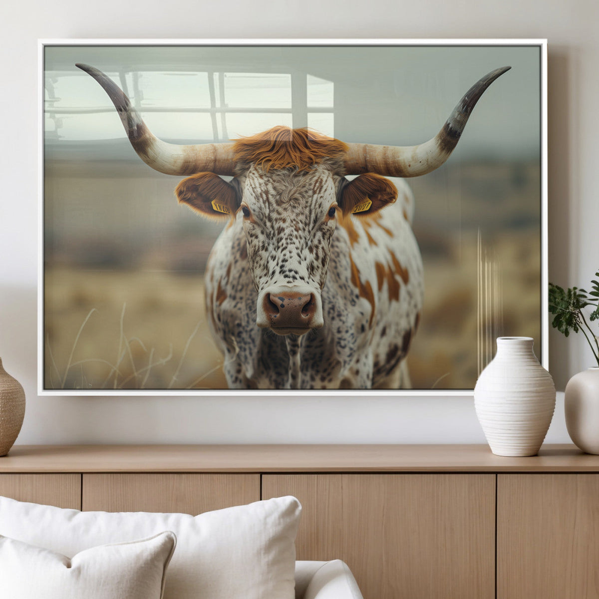 Texas Cow Longhorn Wall Art Canvas Print for Farm House Wall