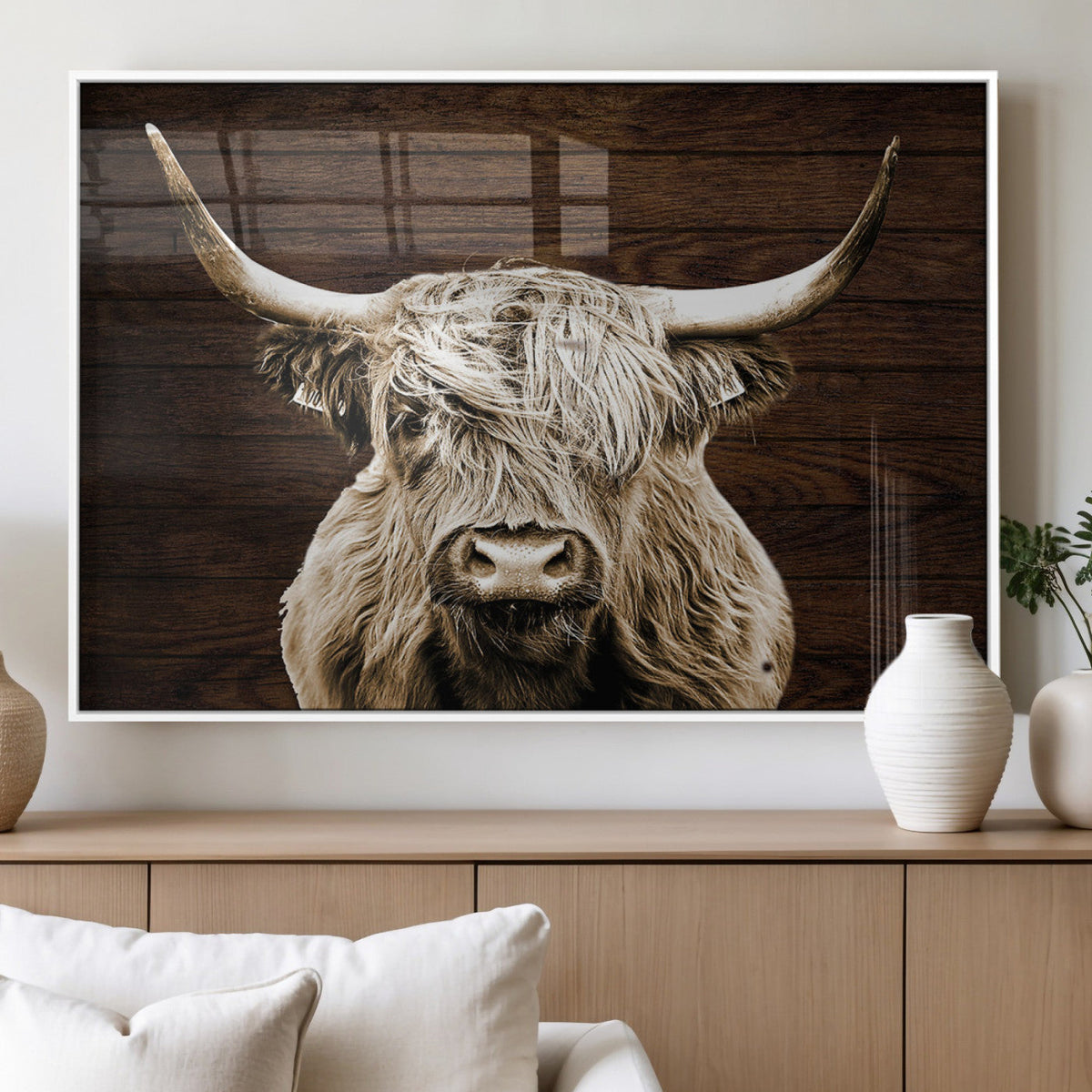 Highland Cow Wall Art Canvas Print, Rustic Farmhouse Decor,