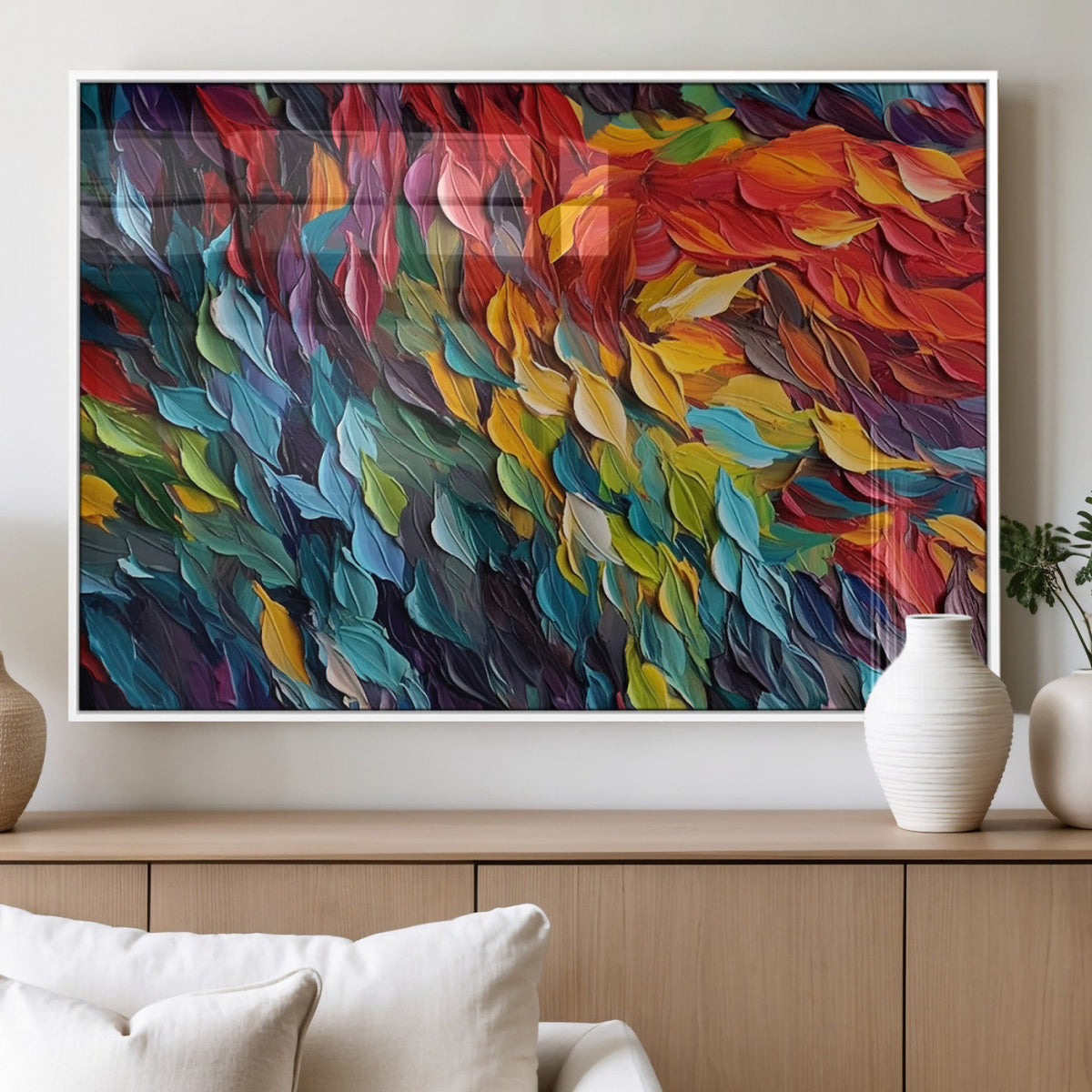 Vibrant Abstract Leaf Wall Art Canvas Print | Bold Colorful
