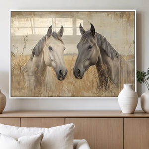 Chines Ink Style Grunge Horses Wall Art Canvas Print