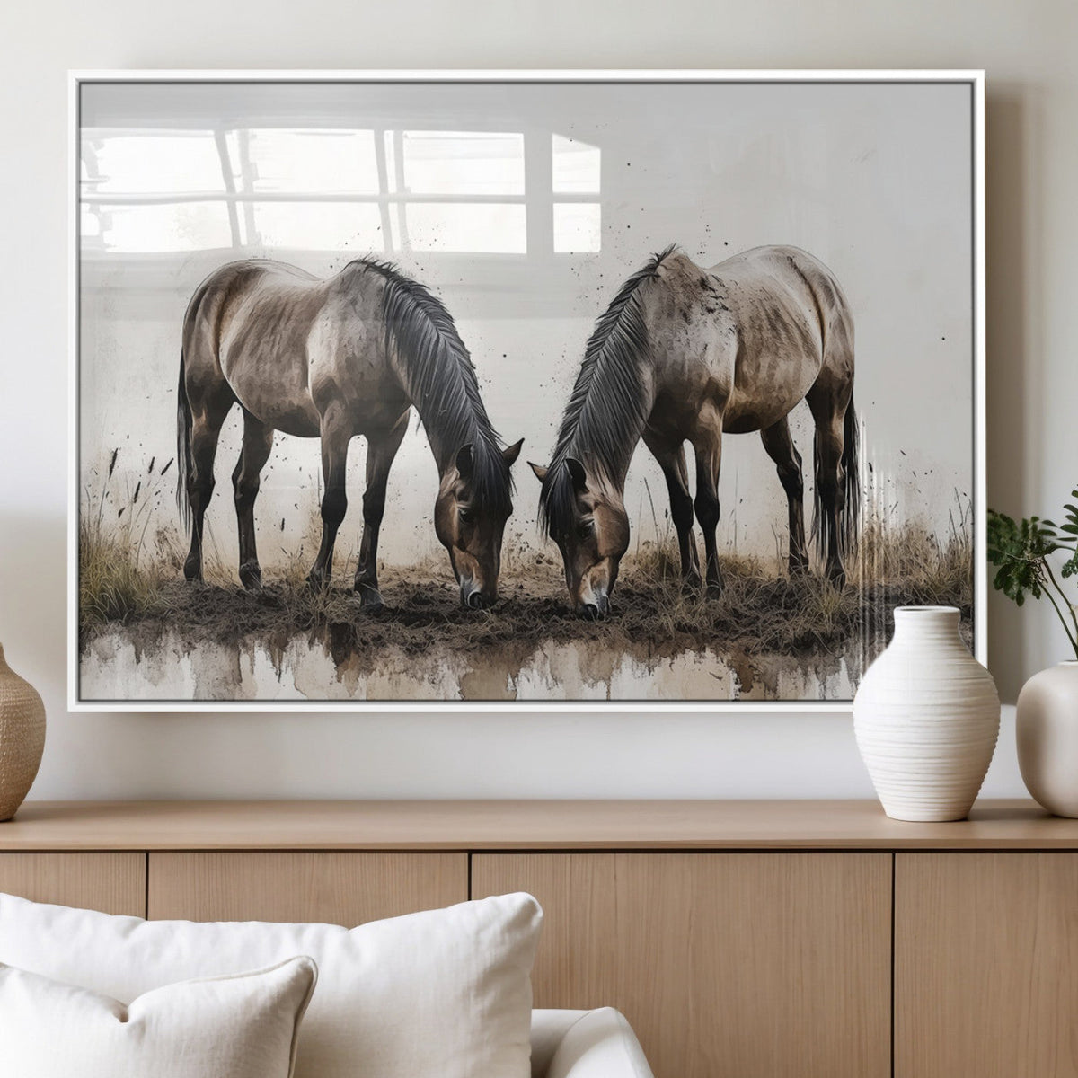 Chines Ink Style Horses Wall Art Canvas Print
