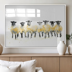 Farmhouse Wall Art Sheep Print | Ready to Hang Framed Canvas