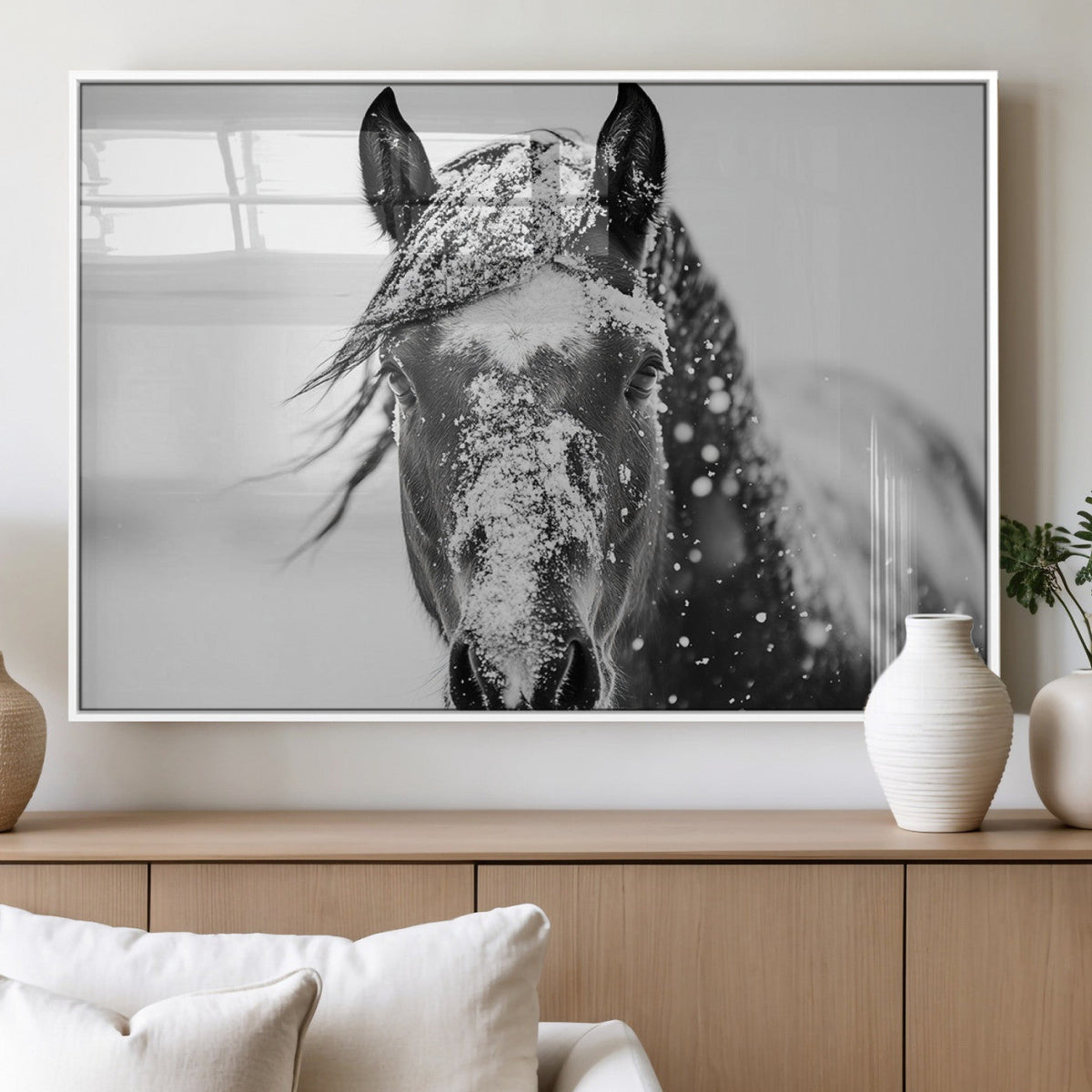 Western Wall Art | Black and White Winter Horse Wall Art |
