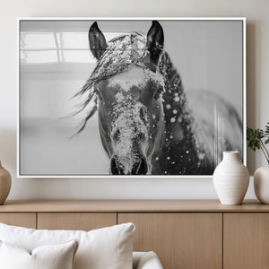 Western Wall Art | Black and White Winter Horse Wall Art |