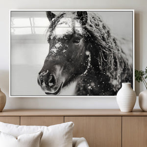 Framed Black and White Horse Wall Art | Ready to Hang and