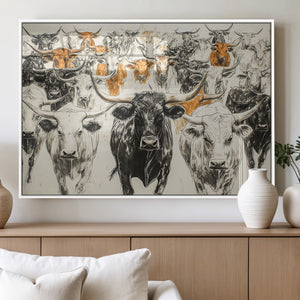 Texas Longhorn Wall Art Canvas Print – Herd Abstract Cow