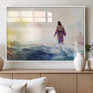 Watercolor Jesus Walking on Water Canvas Print, Christian