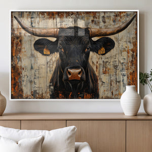 Rustic Texas Artwork Wall Art Canvas Print - Abstract Cow