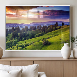 Green Hills and Sunset Wall Art Print - Scenic Landscape