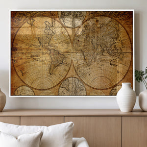 Vintage World Map Canvas Print – Antique Push Pin Travel