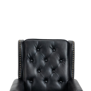 Modern Accent Armchair with Black PU Leather and Wood Legs