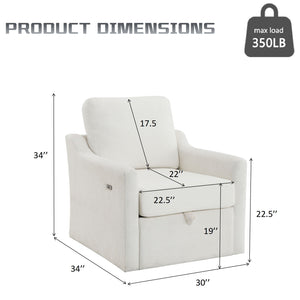 Swivel Arm Chair With USB Type-C Charging And Book Pocket