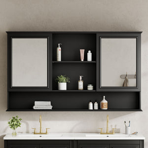 Wall Mounted Bathroom Medicine Cabinet With Double Mirrored Doors