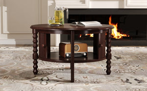 Vintage Round Coffee Table with Storage in Walnut