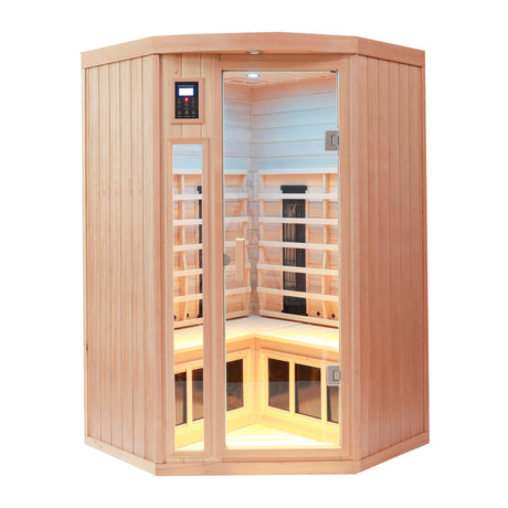 2-Person-Hemlock-Indoor--Infrared-Sauna-–-Solid-Wood-Corner-Design-Saunas-&-Pools