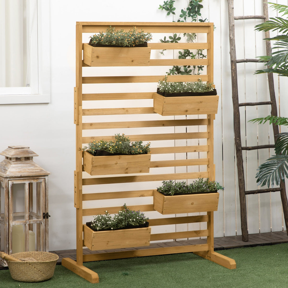Outsunny Wooden Plant Trellis Stand with 5 Hanging Planter Boxes