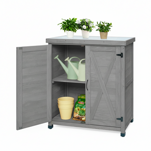 Potting Bench with Storage Cabinet and Metal Table Top