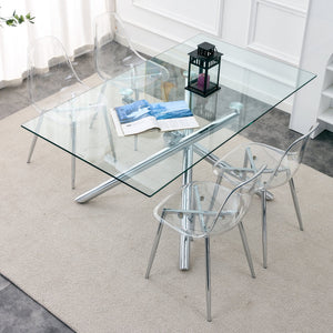 Modern Minimalist Transparent Dining Chair Set with Ergonomic PET Seat - Clear/Silver
