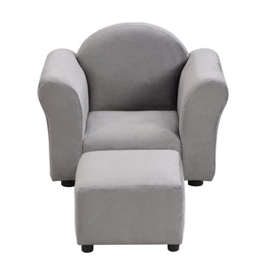Kids Gray Velvet Upholstered Chair with Ottoman