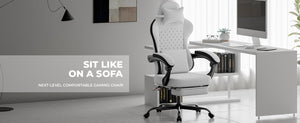 Gaming Chair with Massage, Ergonomic Design, White/Black