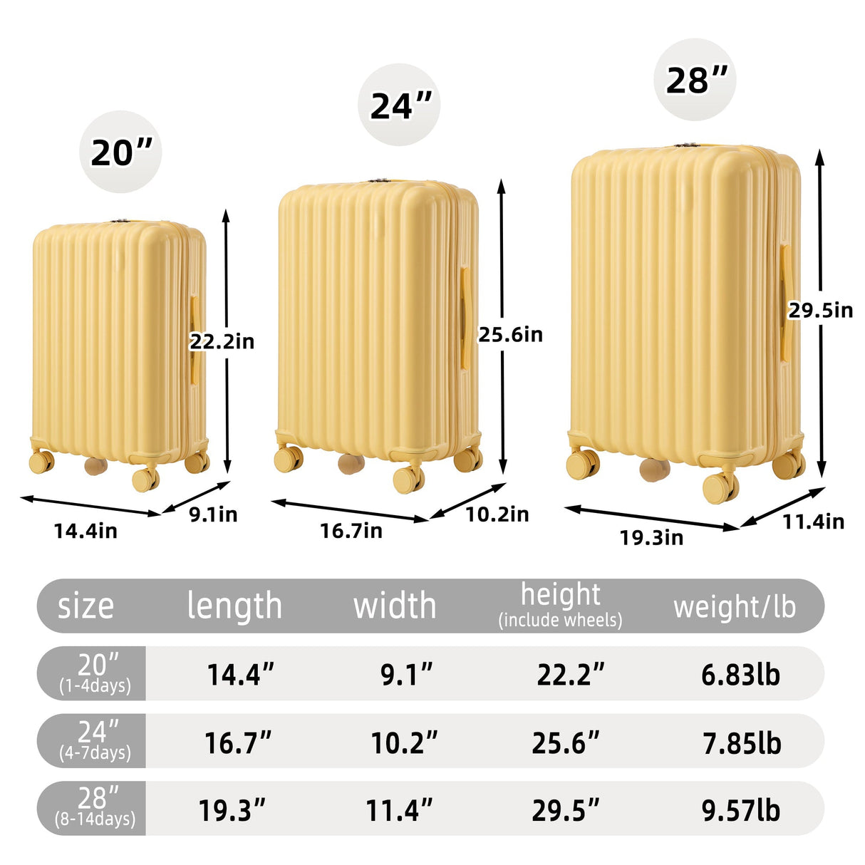 20'/24'/28' ABS Spinner Wheel Luggage Set with USB Port & Cup Holder