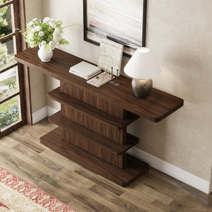 63" Vintage Narrow Console Table with 2 Tier Open Storage Shelves