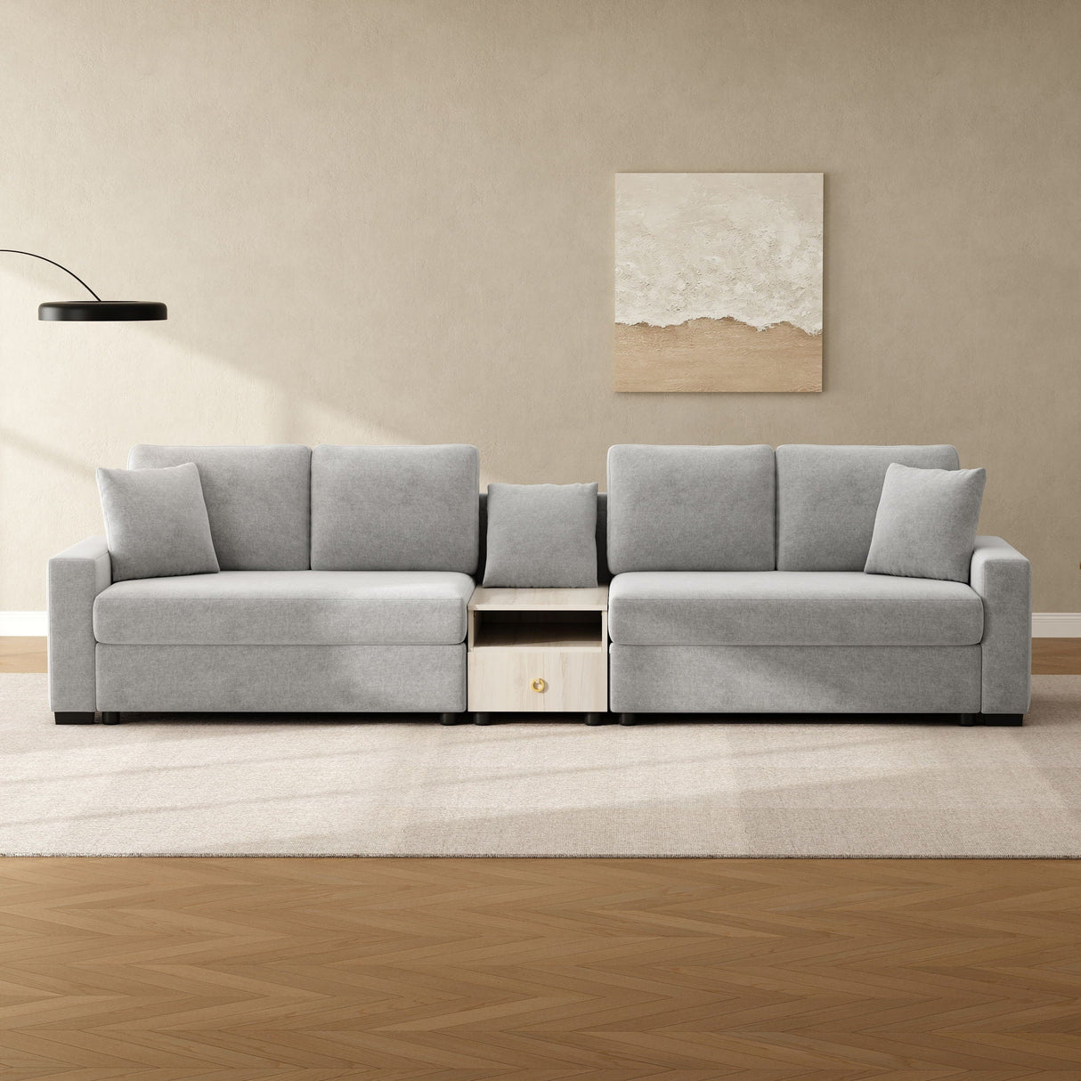 Modular Sofa Couch With Storage Armrest and Center Console