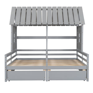 House Platform Beds With 2 Drawers, Side By Side Design