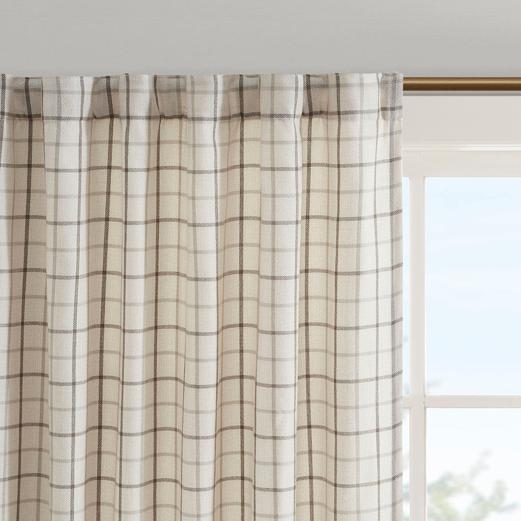 Plaid rod pocket and back tab curtain panel with fleece lining