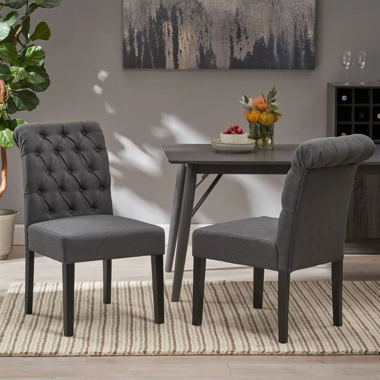 Broxton - Tuft Dining Rolltop Chairs With Button Tufted Backrest (Set of 2)