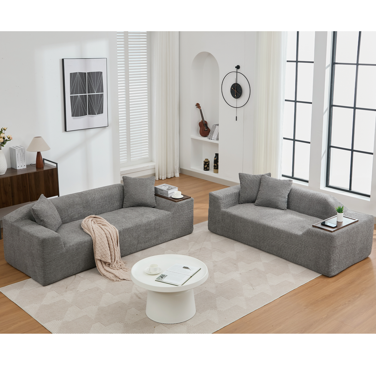 Modern 2 Piece Boucle Cloud Sofa Set