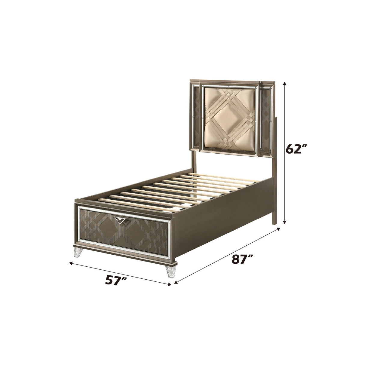 Skylar Full Bed With LED & Storage - Dark Champagne