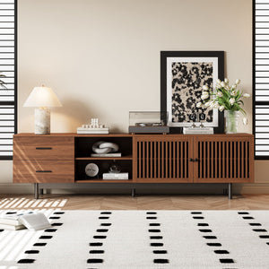78" TV Stand For TVs Up To 85" Entertainment Center With Deep Drawers & Cable Management, Soft Closing Hinges - Walnut