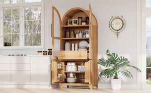 K&K 71' Tall Arched Kitchen Pantry Cabinet with Adjustable Shelves
