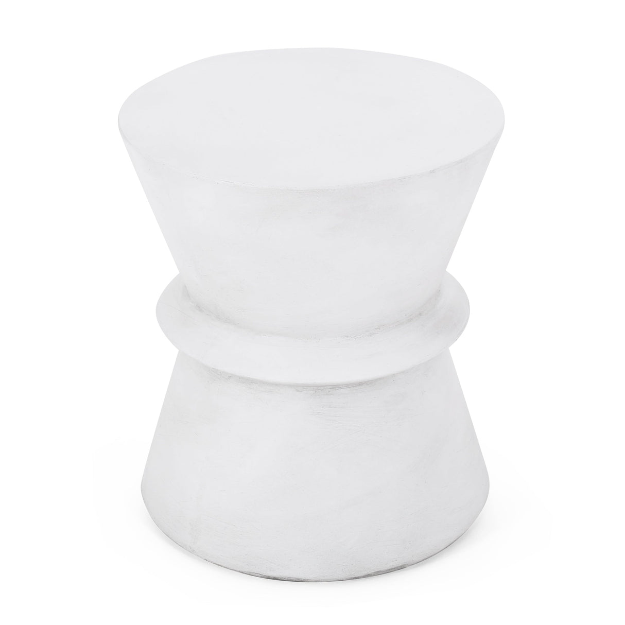 Outdoor Lightweight Concrete End Table with Hourglass Structure, Antique White