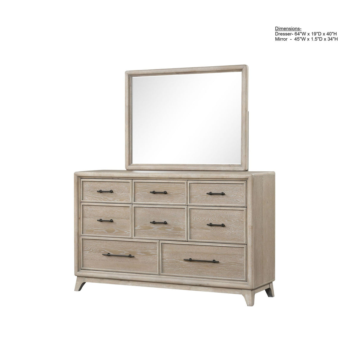8 Drawers Dresser With Mirror, Bedroom Furniture - Oak